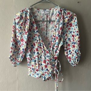 Charlie Holiday Vibrant Floral Salsa Wrap Top Size 2 XS